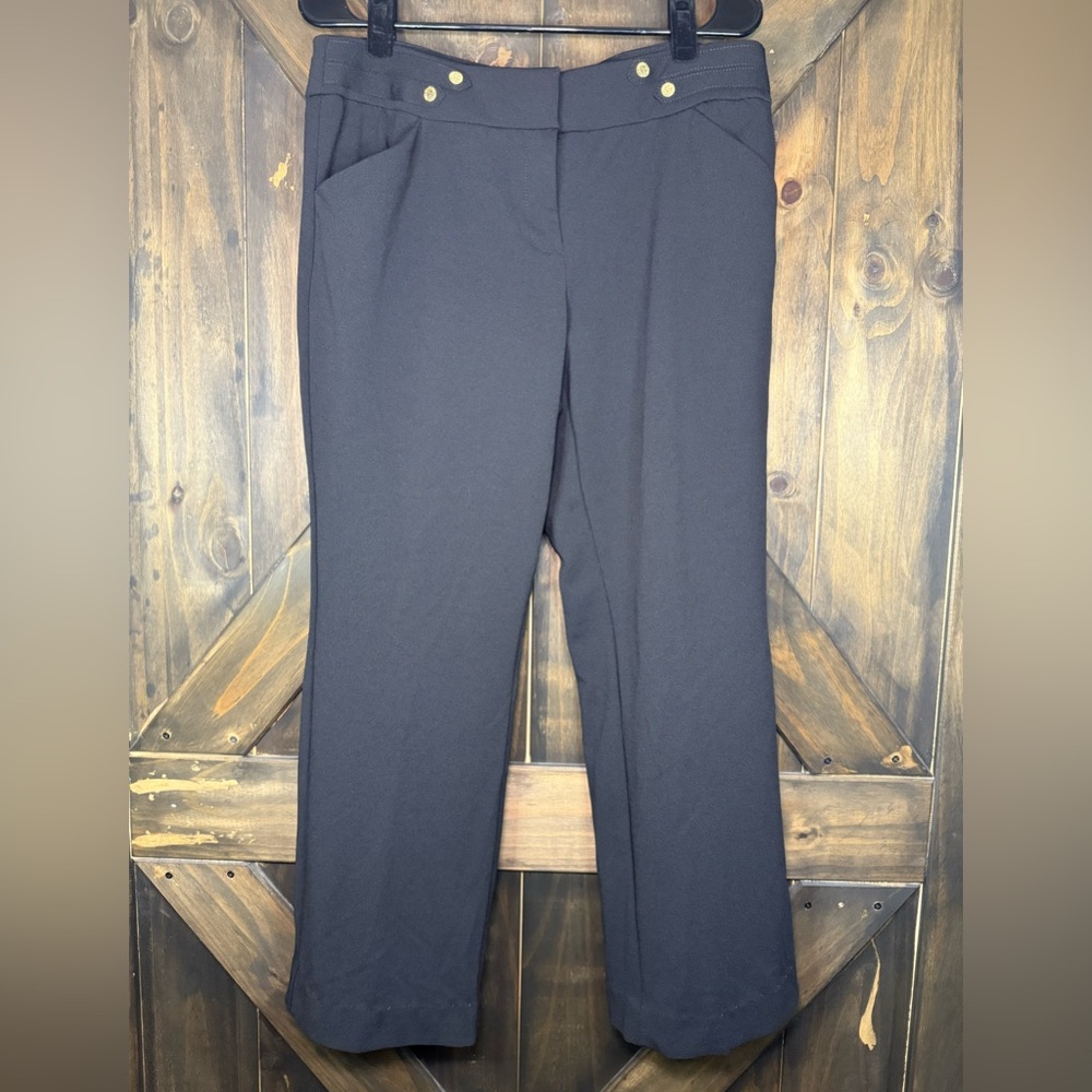 Anne Klein Women’s Size 12P Black Mid Rise Slacks With Gold Buttons